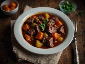 Carne de panela aromática com vinho tinto e especiarias