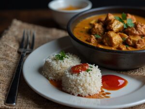 Frango ao Curry com Coco e Arroz Integral