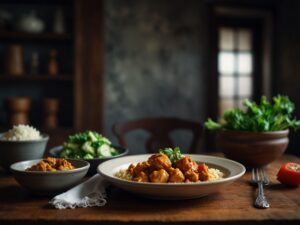 Peixe ao Curry com Leite de Coco e Arroz Jasmine