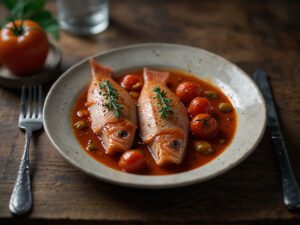 Peixe com Molho de Tomate e Azeitonas